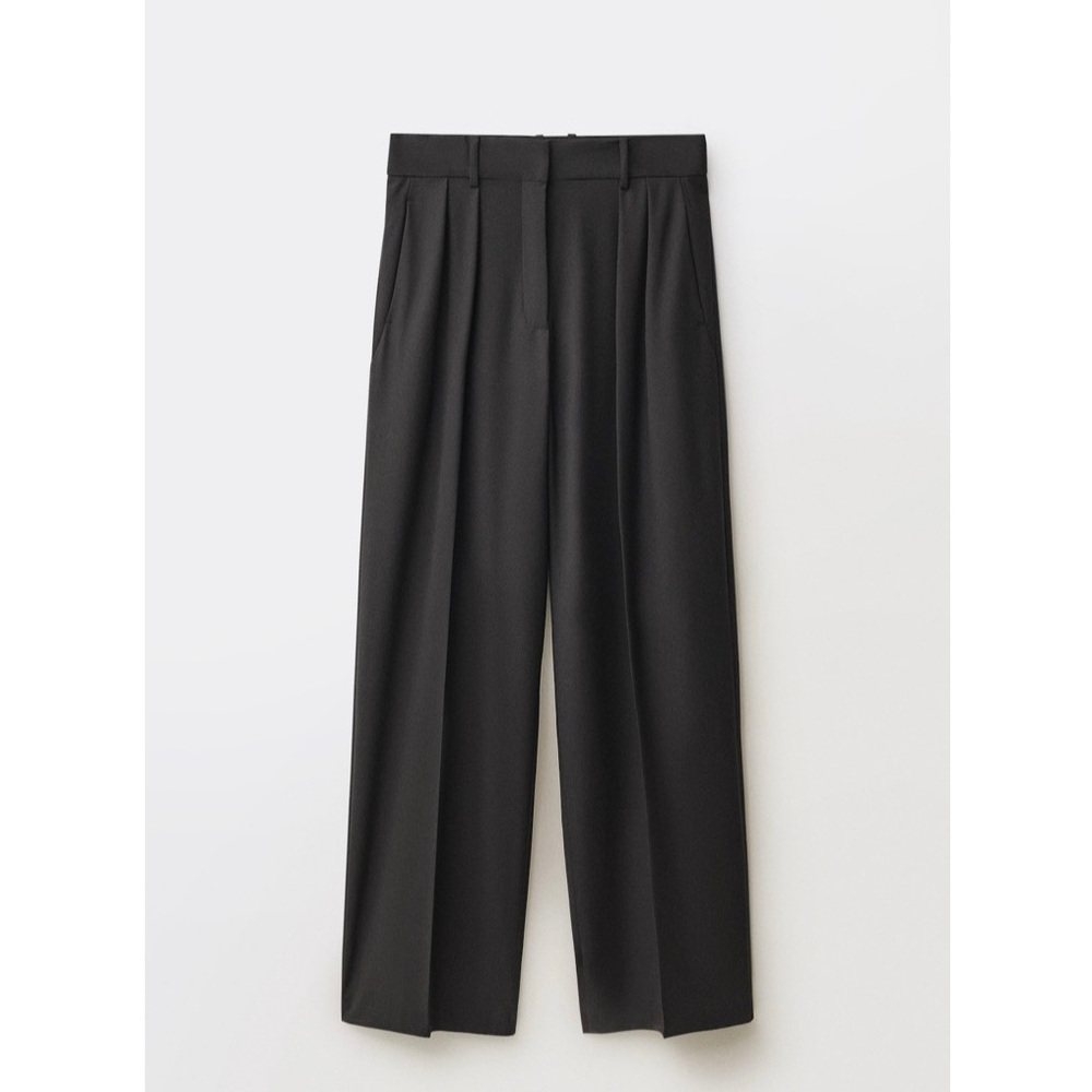 Mango Women’s Wide Leg Wool Blend Suit Trousers in Black (Size: 4)